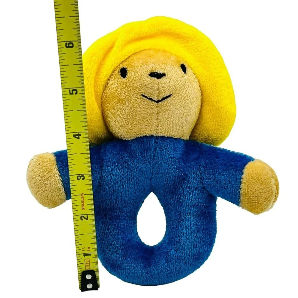 Eden Toys Paddington Bear‎ Rattle Yellow Hat Blue Body Plush 6 inch Vintage